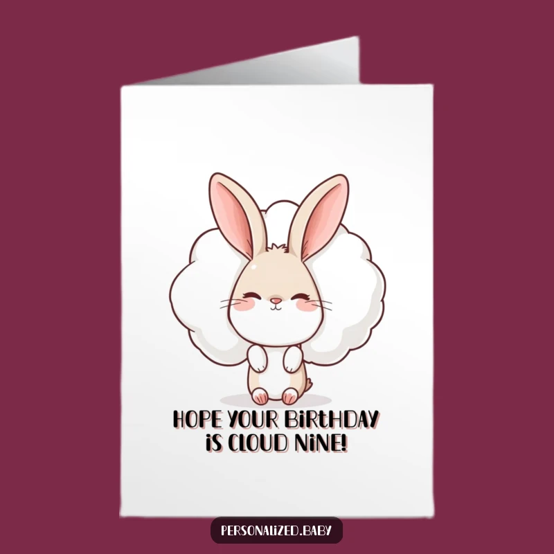 Free Printable Funny Birthday Card: Curious Rabbit Behind Winking Cloud Downloadable Gift