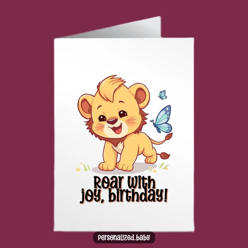 Free Printable Lion Cub Birthday Card: Funny Clumsy Chase Downloadable Gift