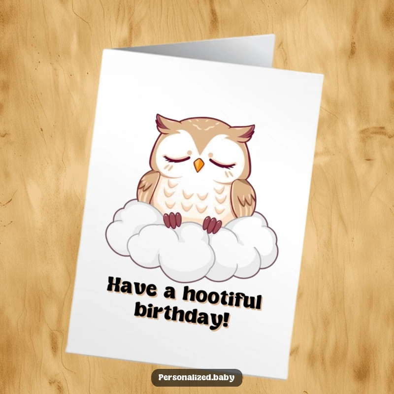 Funny Free Printable Owl Birthday Card: A sleepy owl dozes soundly on a fluffy cloud pile, wishing a happy birthday.