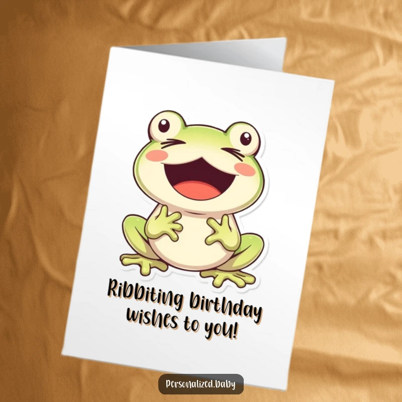 Funny Free Printable Birthday Card: A cheerful frog sings its heart out with eyes closed and mouth wide open joyfully.