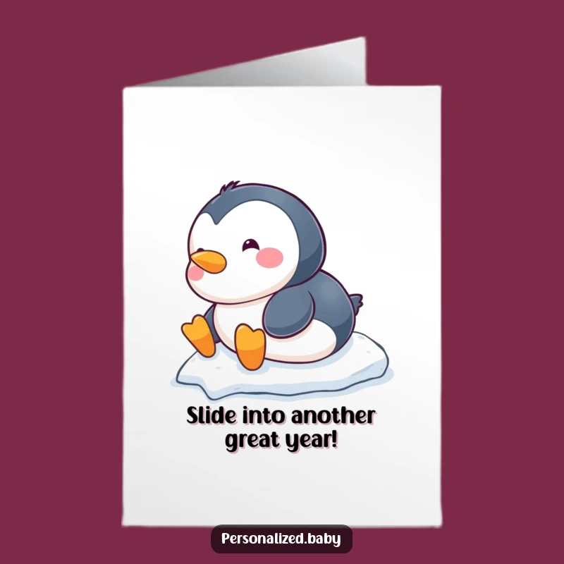 Free Printable Birthday Card: Penguin Sliding, Funny Downloadable Gift