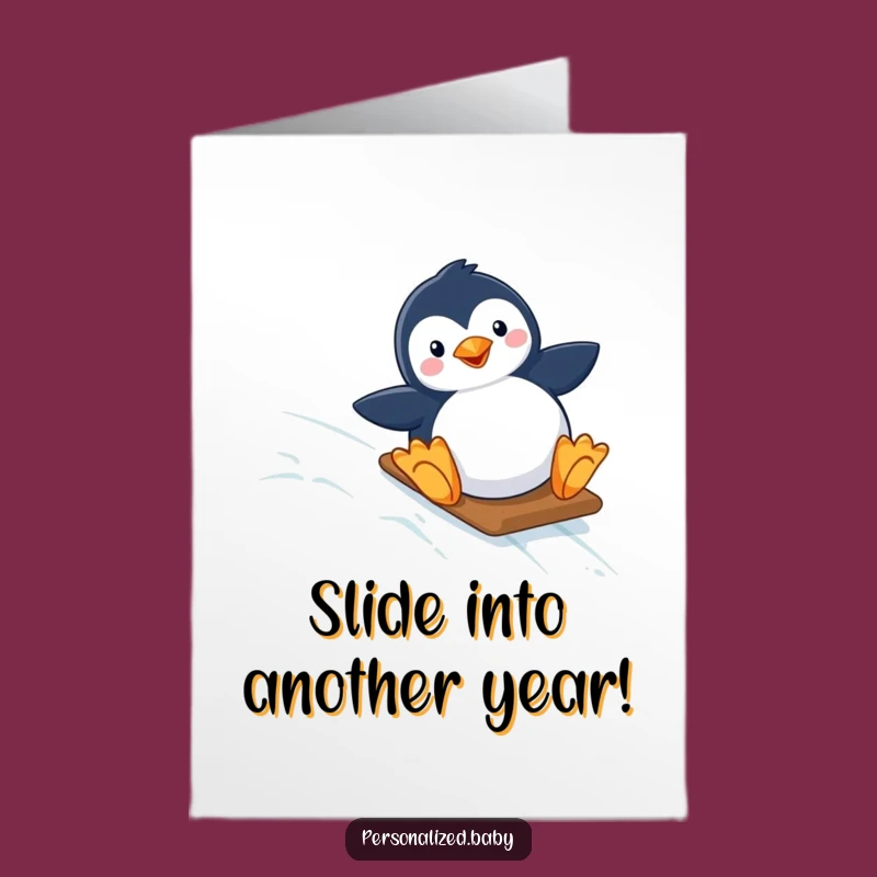 Free Printable Penguin Birthday Card: Funny Sliding Adventure Downloadable Gift