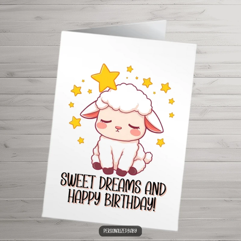 Funny Free Printable Birthday Card: Sleepy lamb with stars swirling around its head, peacefully dreaming.