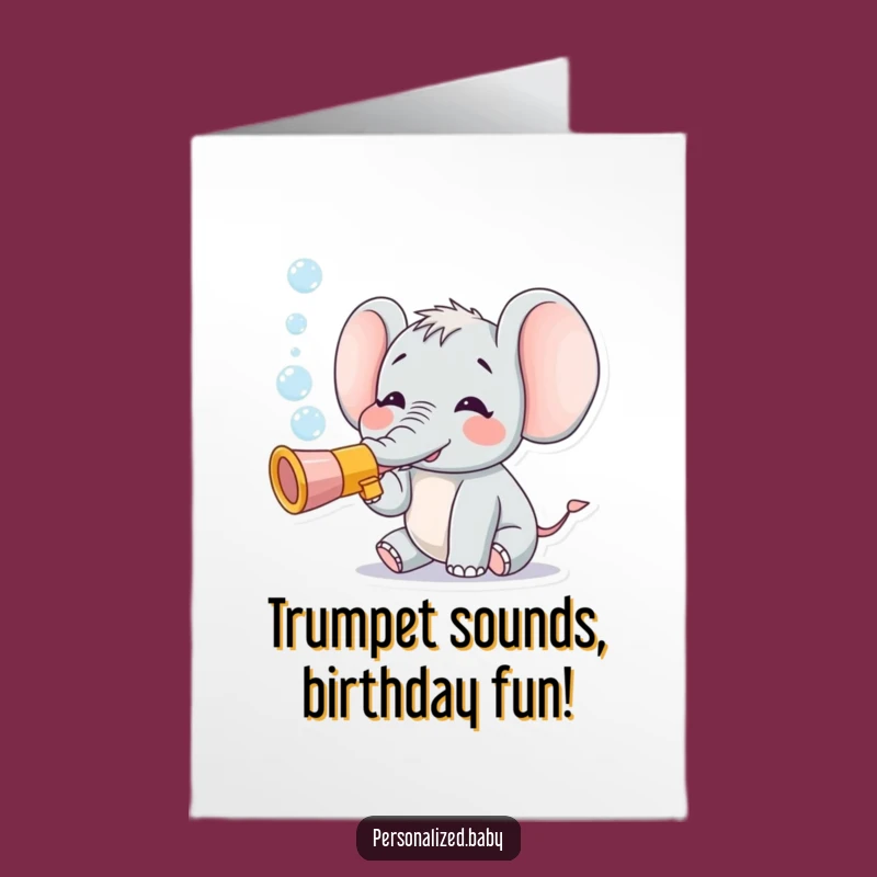 Free Printable Birthday Card: Tiny Elephant Trumpeting Fun Bubbles, Hilarious Downloadable Gift
