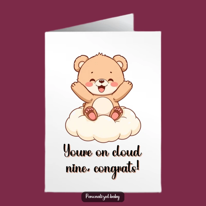 Free Printable Congrats Card: Bouncing Bear Cub on Cloud, Hilarious Downloadable Celebration