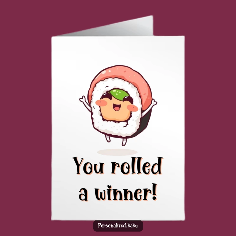 Free Printable Congrats Card: Dancing Sushi Roll for Your Big Win Downloadable