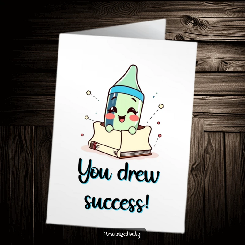 Funny Free Printable Congrats Card: Excited crayon character joyfully exploding from a sketchbook, celebrating achievements.