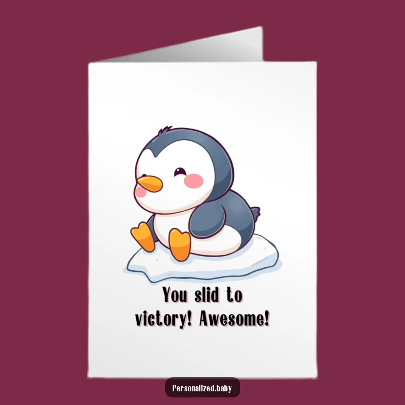 Free Printable Congrats Card: Penguin Slides, Funny Downloadable Gift