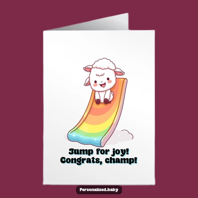 Free Printable Congrats Card: Rainbow Lamb Ride - Downloadable DIY Funny Gift