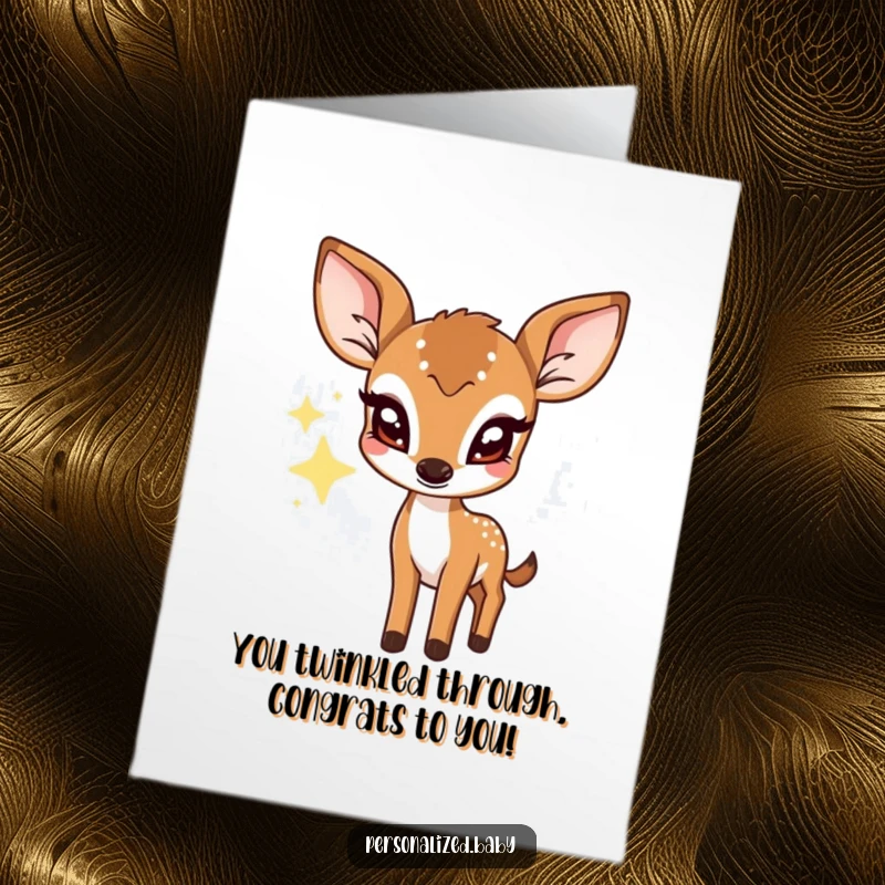 Funny Free Printable Congratulations Card: Shy deer fawn peeks from behind a twinkling star, conveying sweet wishes.