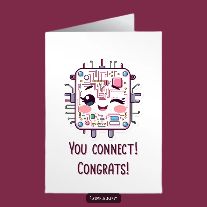 Free Printable Congrats Card: Winking Circuit Board, Funny Downloadable Gift for Smart Achievements