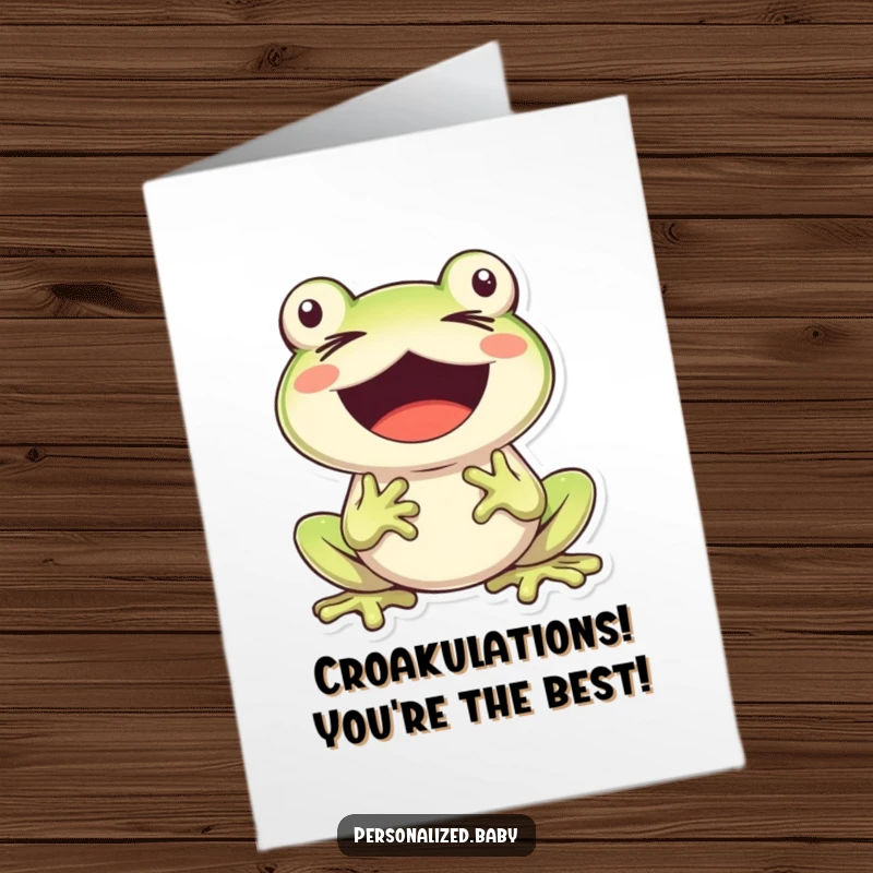 Funny Free Printable Congratulations Card: A cheerful frog belts out a tune with closed eyes and a wide-open mouth.