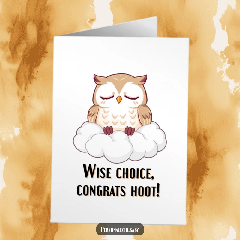 Funny Free Printable Owl Congratulations Card: A sleepy owl dozes soundly on a fluffy cloud pile, celebrating an achievement.
