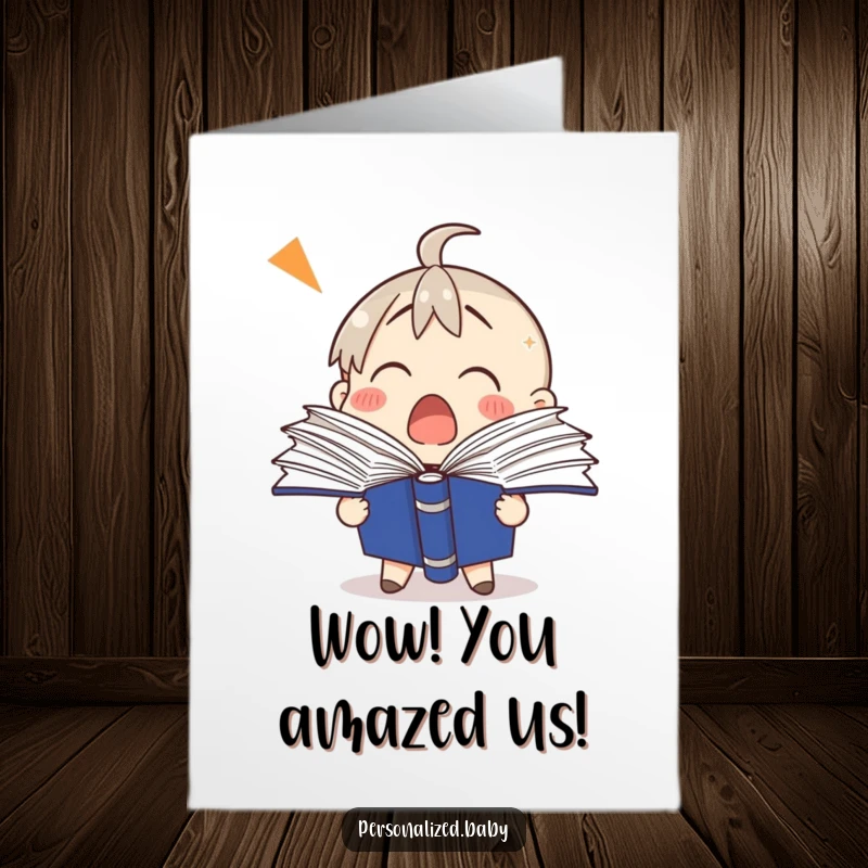 Funny Free Printable Congratulations Card of a binder character's pages fanning out in shock at incredible news.