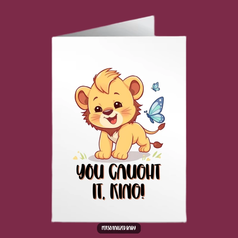 Free Printable Lion Cub Congrats Card: Funny Clumsy Chase Downloadable Gift