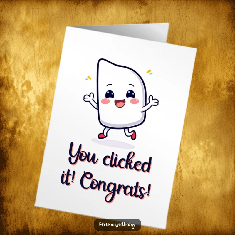 Funny Free Printable Congratulations Card: A beaming, blinking cursor character performing an energetic dance to celebrate a successful achievement.