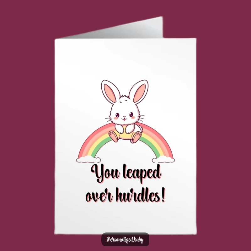 Free Printable Bunny Rainbow Congrats Card: Funny Oversized Ears Hop Downloadable Gift