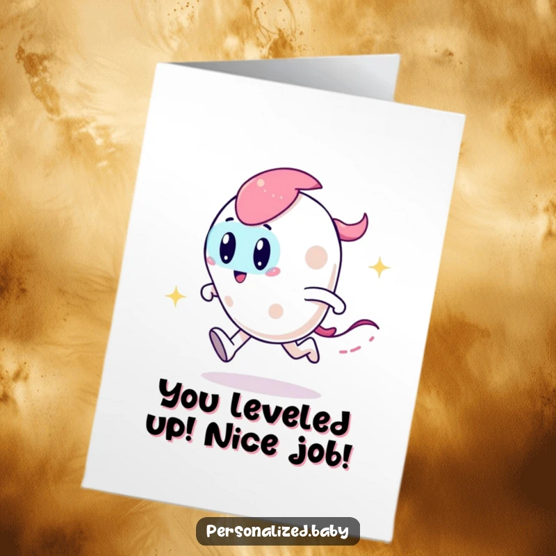 Funny Free Printable Congratulations Card: a speedy code character leaving a sparkly trail celebrating success.