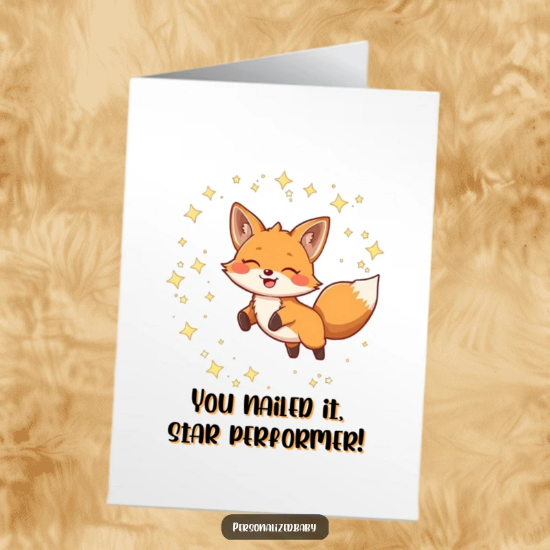 Funny Free Printable Congratulations Card: Joyful fox jumping through twinkling stars, celebrating a spectacular achievement.