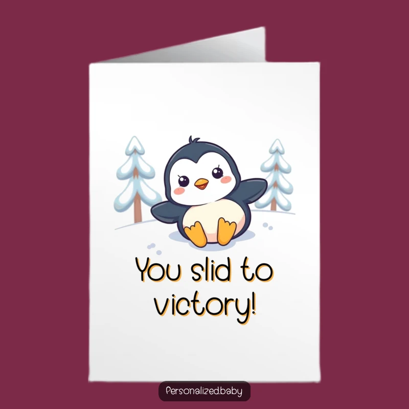 Free Printable Congrats Card: Penguin Sliding - A Fun Downloadable Gift for Their Awesome Achievement!