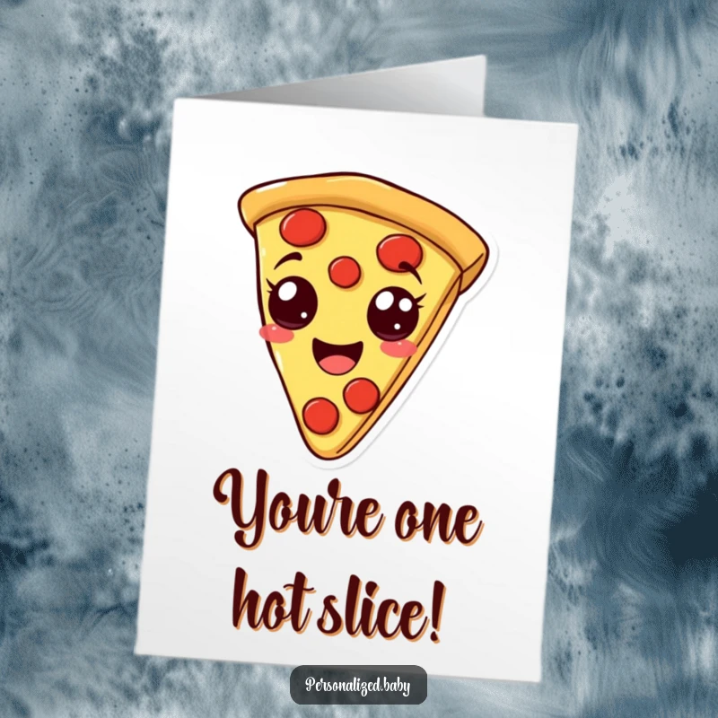 Funny Free Printable Congratulations Card: A happy pizza slice with pepperoni eyes bounces with excitement, congratulating an achievement.