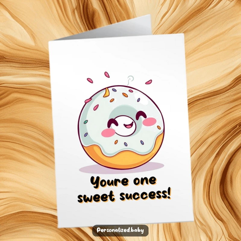 Funny Free Printable Congratulations Card: A giggling donut character rolls with excitement, sprinkles flying, celebrating a big win.