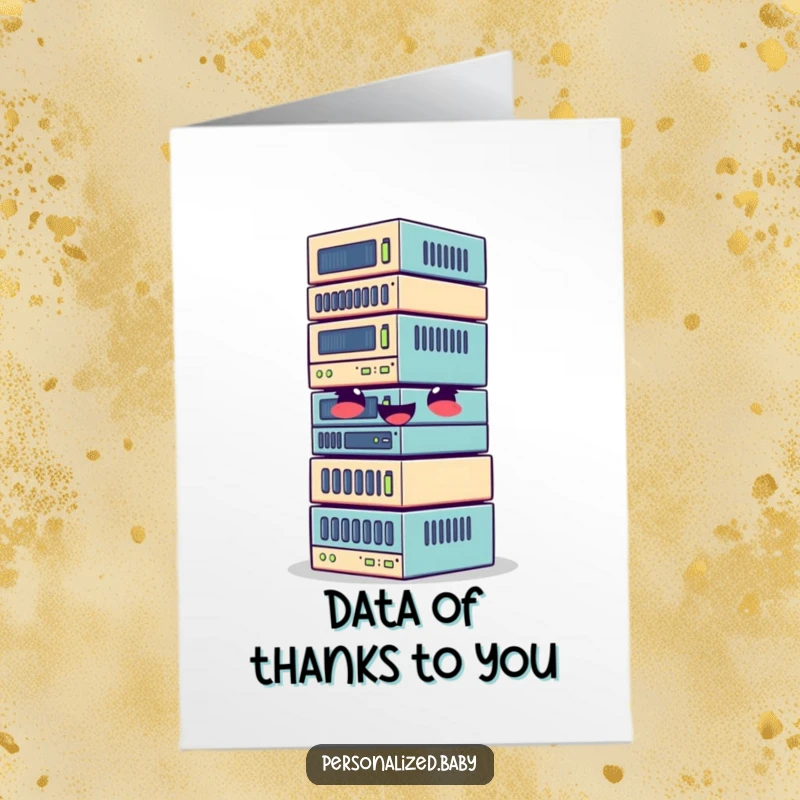 Funny Free Printable Thank You Card with a giggling, wobbly stack of data blocks, expressing thanks.