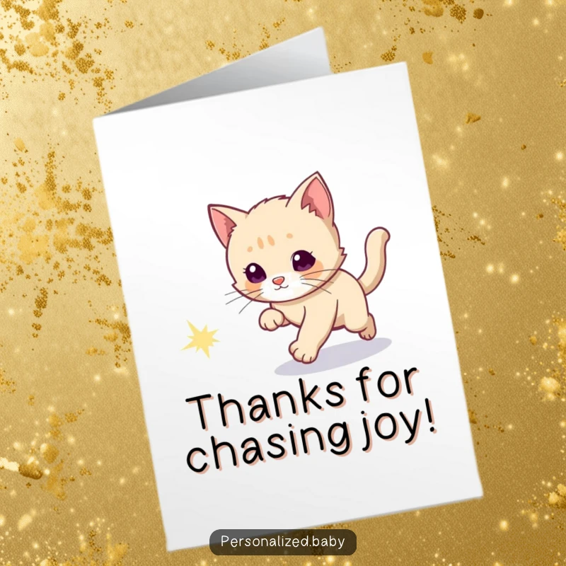 Funny Free Printable Thank You Card: Curious kitten chasing a sparkly comet tail, conveying thanks with flair.