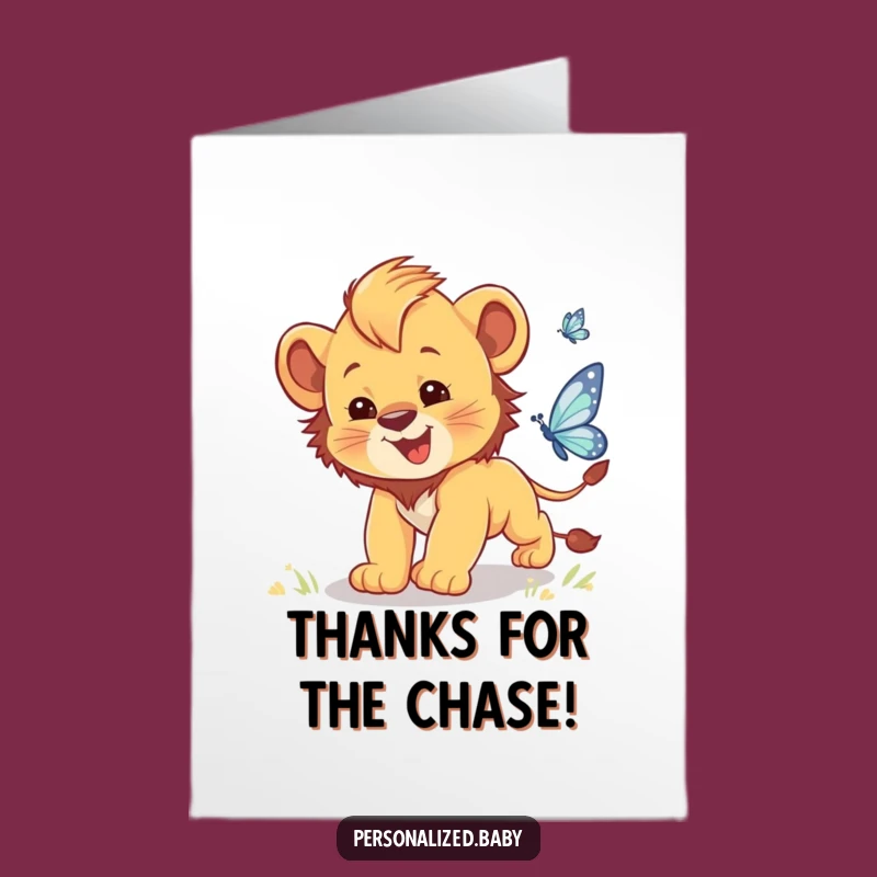 Free Printable Lion Cub Thank You Card: Funny Clumsy Chase Downloadable Gift