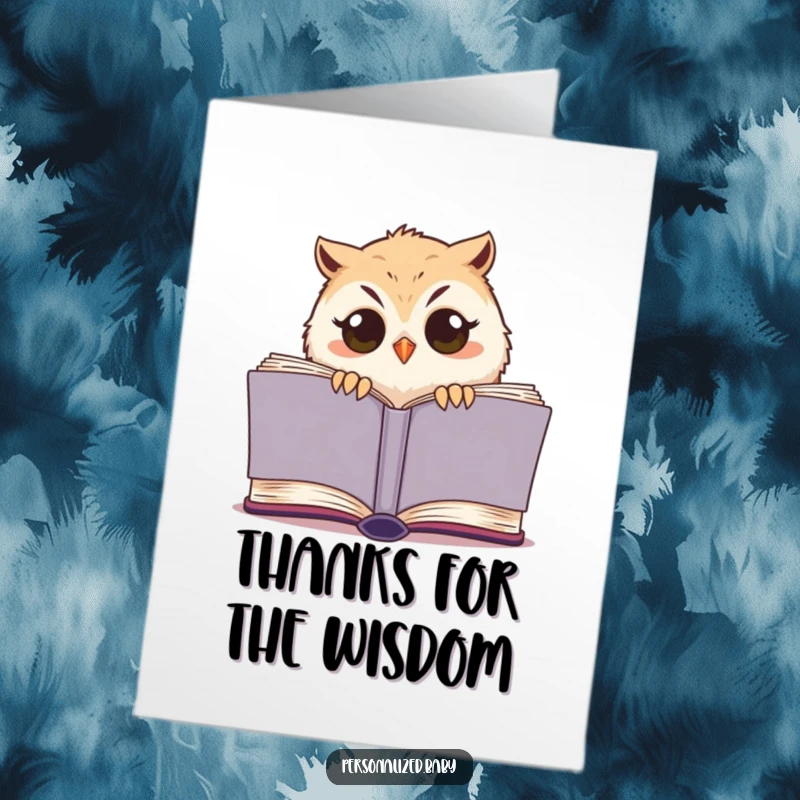 Funny Free Printable Thank You Card: Sleepy owl chick with big eyes pops out of a book to say thanks.