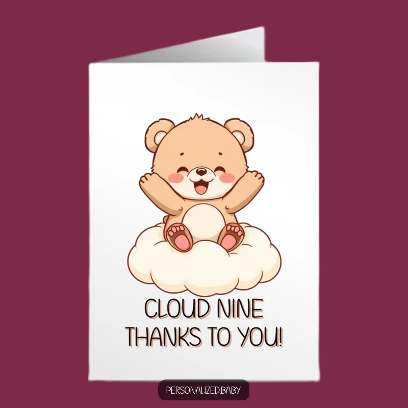 Free Printable Thank You Card: Bouncing Bear Cub on Cloud, Funny Downloadable Gratitude