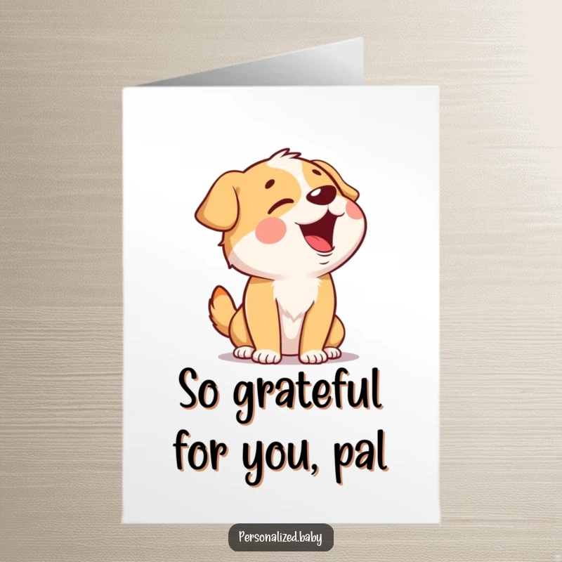 Funny Free Printable Thank You Card: Dog’s head tilted back in a giggle, singing a song of thanks with a happy expression.
