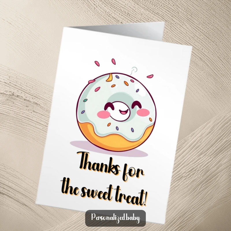 Funny Free Printable Thank You Card: A giggling donut character with sprinkles flying off rolls joyfully, offering heartfelt thanks.