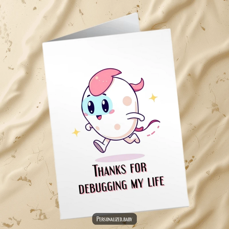 Funny Free Printable Thank You Card depicting a zooming code character with a sparkly trail, expressing gratitude.