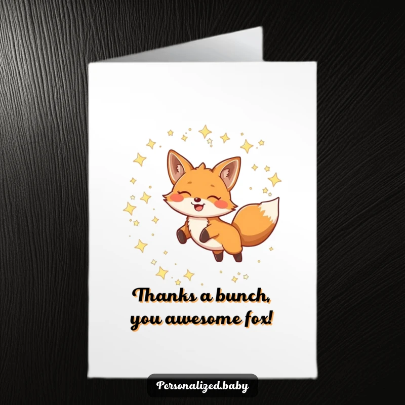 Funny Free Printable Thank You Card: Smiling fox leaping through starry constellations, expressing heartfelt thanks.