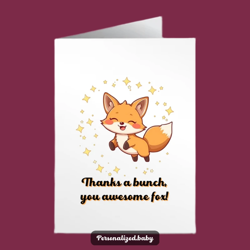 Free Printable Fox Thank You Card: Grateful Leaping Fox among Twinkling Stars