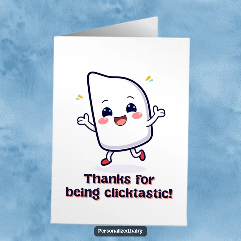Funny Free Printable Thank You Card: A cheerful, blinking cursor character doing a happy dance, conveying sincere thanks.