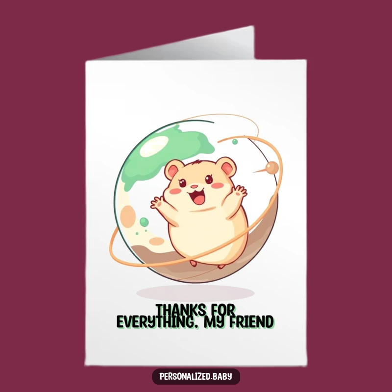 Free Printable Thank You Card: Hamster Planet Funny Downloadable Gift for Cosmic Thanks