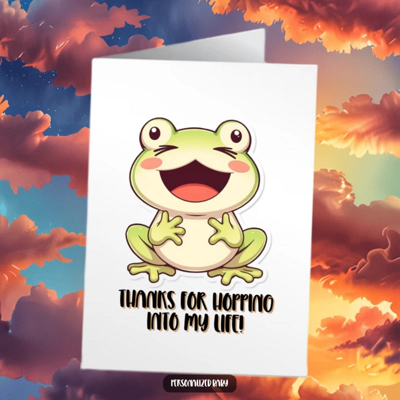 Funny Free Printable Thank You Card: A cheerful frog sings a loud thank you with eyes shut and mouth agape.