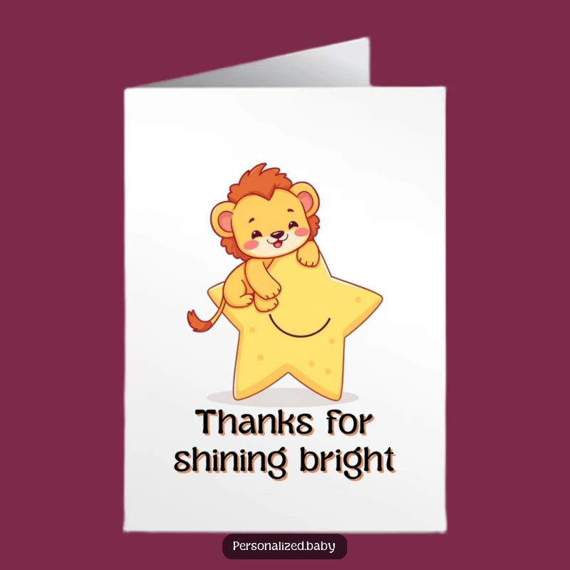 Free Printable Lion Cub Thank You Card: Star Gratitude Downloadable Gift