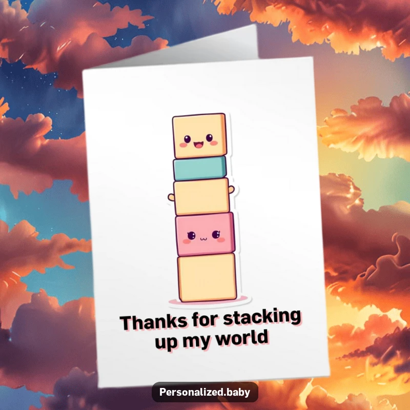 Funny Free Printable Thank You Card with a smiling stacking block character looking ready to tumble.