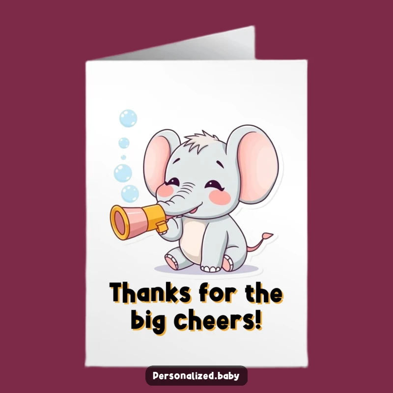 Free Printable Thank You Card: Elephant's Bubble Blow-out, Grateful Humorous Downloadable