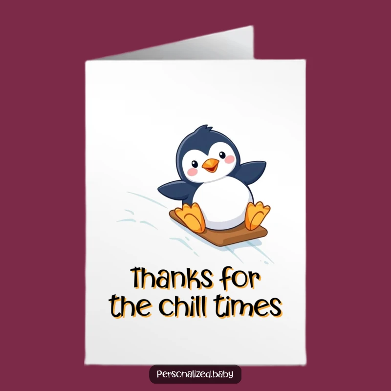 Free Printable Penguin Thank You Card: Cool Slide Thanks Downloadable Gift