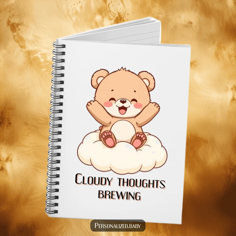 Funny Notebook: Fluffy bear cub joyfully bounces on a cloud cushion, perfect for capturing happy thoughts and sweet ideas.