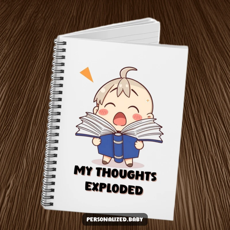Funny binder notebook with a shocked binder character and fanning pages, ideal for jotting down surprising thoughts.