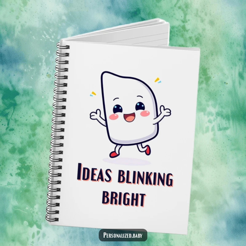 Funny notebook cover featuring a cheerful, blinking cursor character dancing with delight, inspiring creative writing and coding.