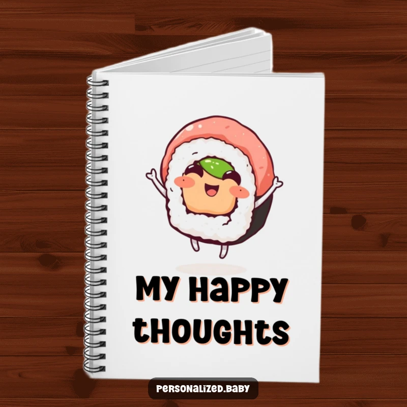 Funny notebook with a dancing sushi roll, perfect for journaling and note-taking with a humorous and energetic touch, excellent funny gift.