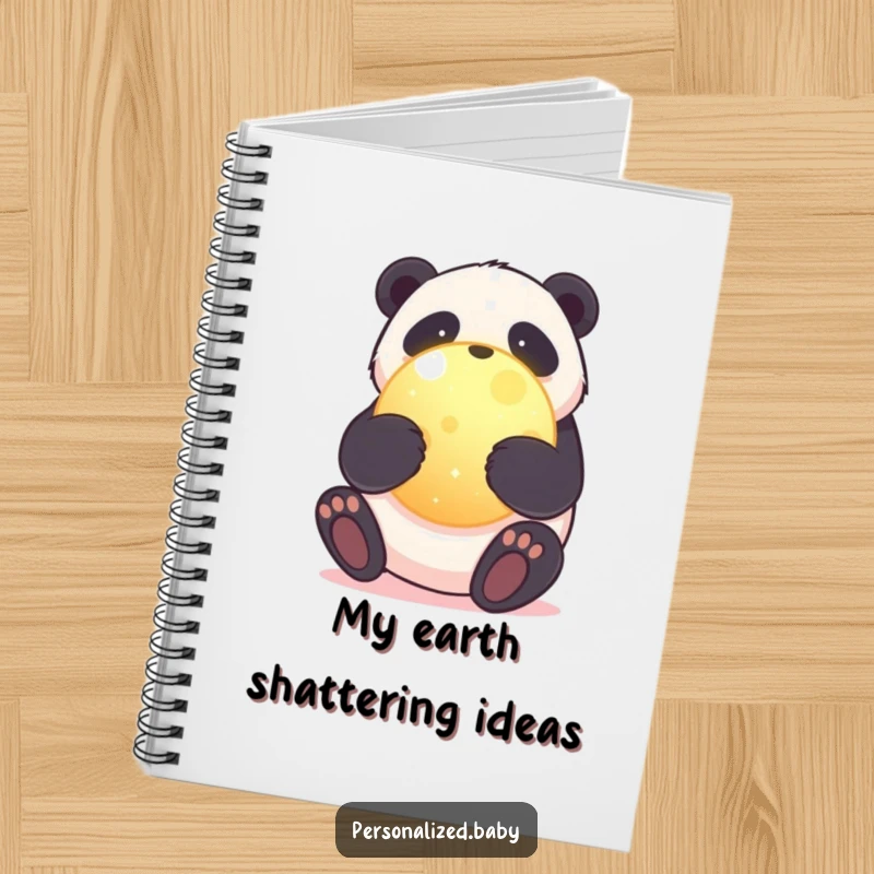 Funny notebook with a sweet panda bear hugging a glowing planet, perfect for jotting down eco-friendly ideas and thoughts.