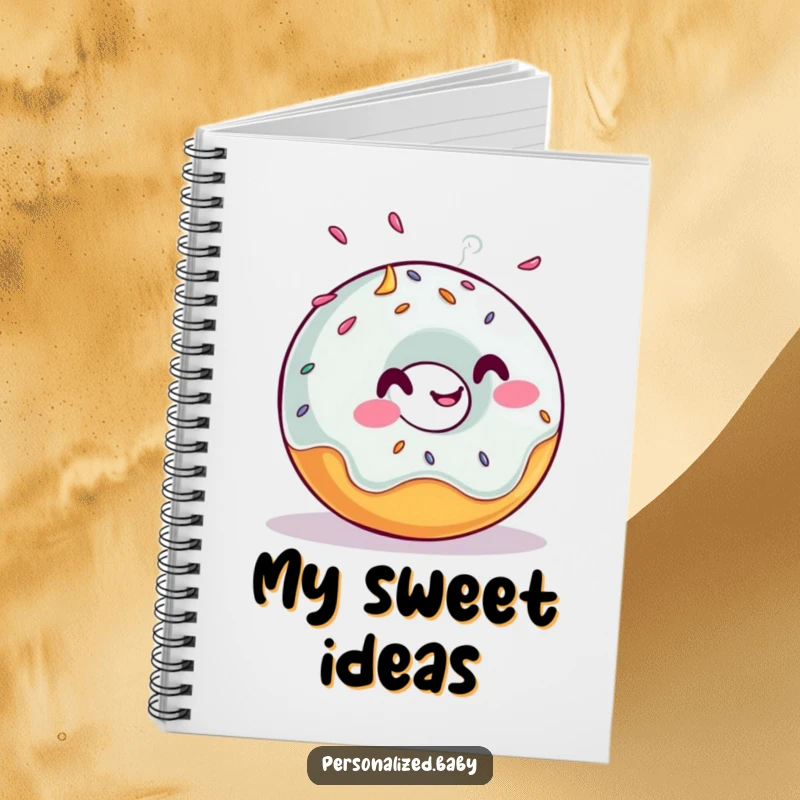 Funny notebook with a giggling, rolling donut with sprinkles, perfect for journaling and note-taking with a humorous touch, excellent funny gift.