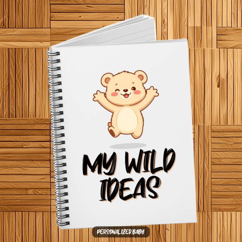 Funny Notebook: A small, fluffy bear cub jumping with open arms, inspiring happy notes and creative journaling with adorable charm.